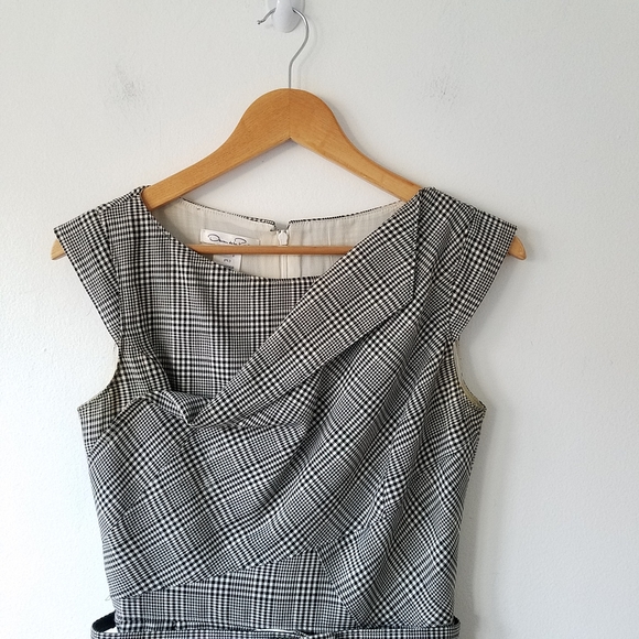 Oscar De La Renta Plaid Silk Linning Belted Sheath Dress Size 6 - Picture 4 of 14